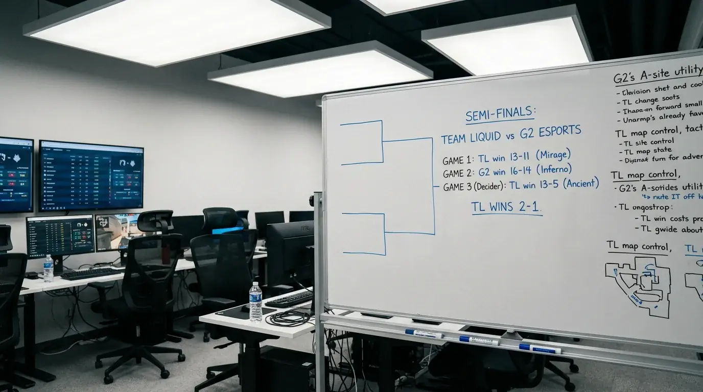 Tablica z zapisanym wynikiem serii meczów League of Legends w formacie best-of-three